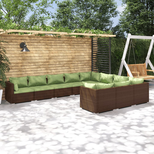 10-tlg. Garten-Lounge-Set mit Kissen Poly Rattan Braun 105205