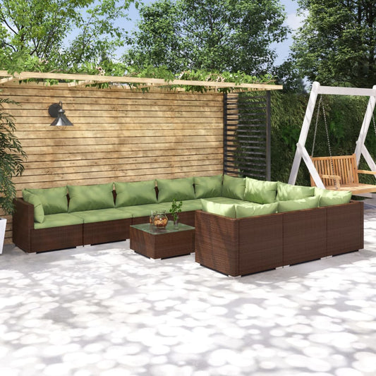 11-tlg. Garten-Lounge-Set mit Kissen Poly Rattan Braun 96801