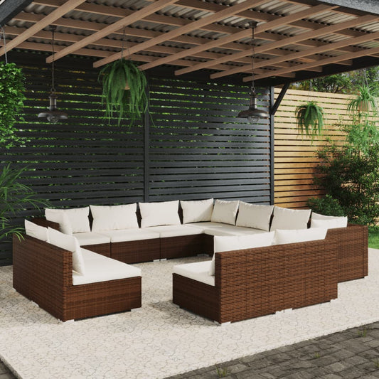 11-tlg. Garten-Lounge-Set mit Kissen Braun Poly Rattan 108086