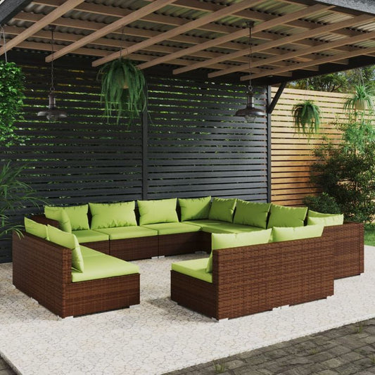 11-tlg. Garten-Lounge-Set mit Kissen Braun Poly Rattan 96792