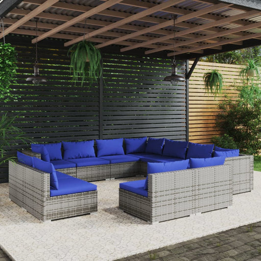 11-tlg. Garten-Lounge-Set mit Kissen Grau Poly Rattan 100374