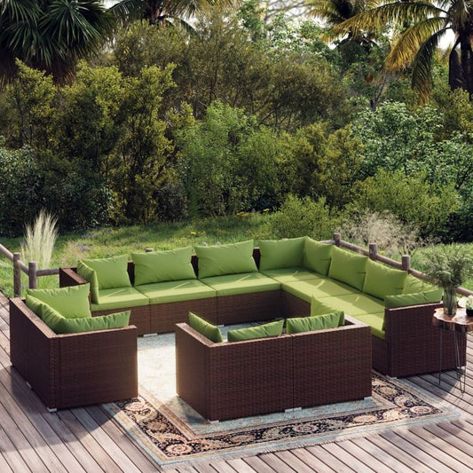 11-tlg. Garten-Lounge-Set mit Kissen Braun Poly Rattan 96784