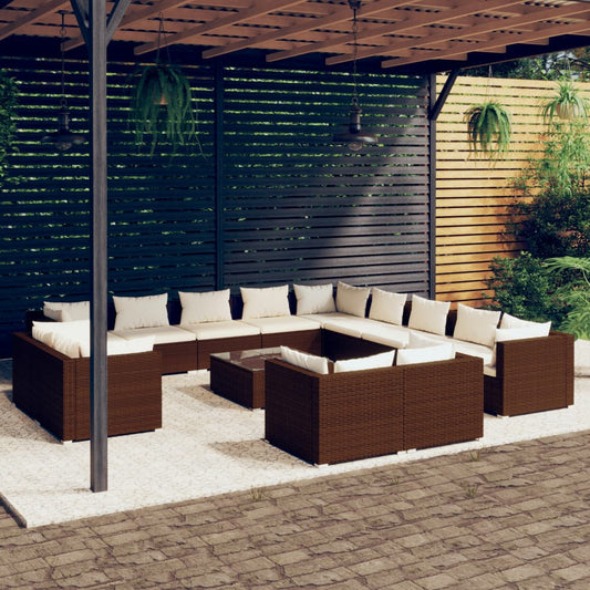 14-tlg. Garten-Lounge-Set mit Kissen Braun Poly Rattan 101434