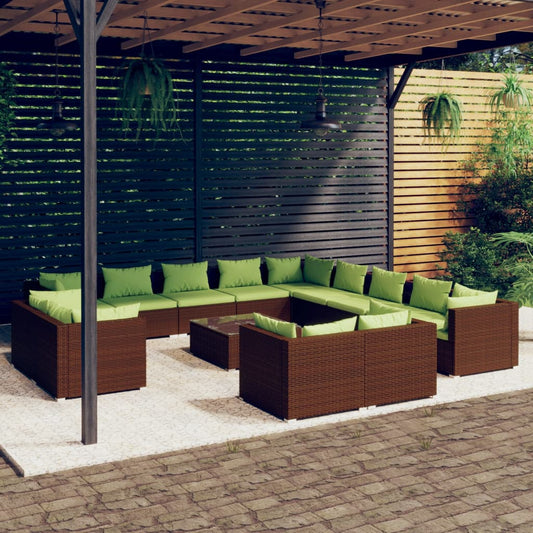 14-tlg. Garten-Lounge-Set mit Kissen Braun Poly Rattan 105200