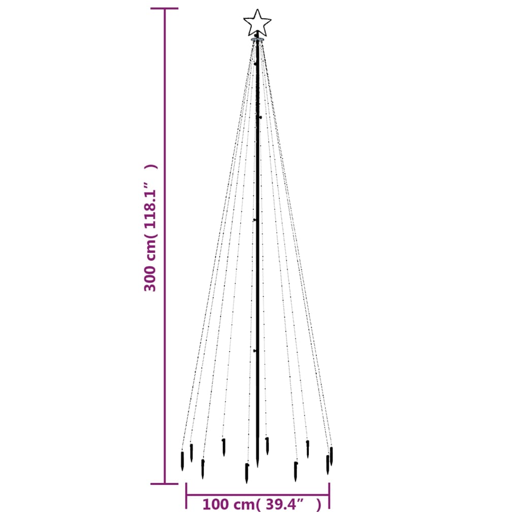 LED-Weihnachtsbaum mit Erdnägeln Kaltweiß 310 LEDs 300 cm 128801