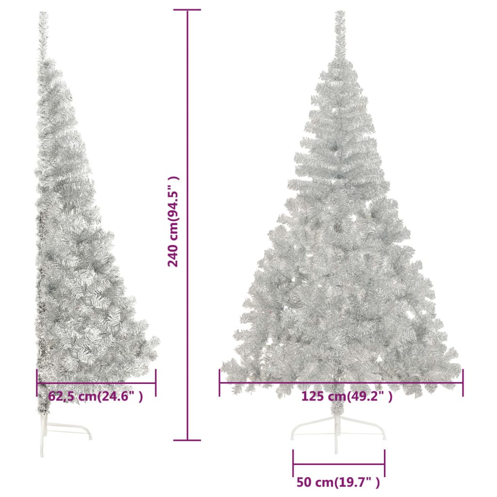 Künstlicher Halb-Weihnachtsbaum mit Ständer Silbern 240 cm PVC 127404