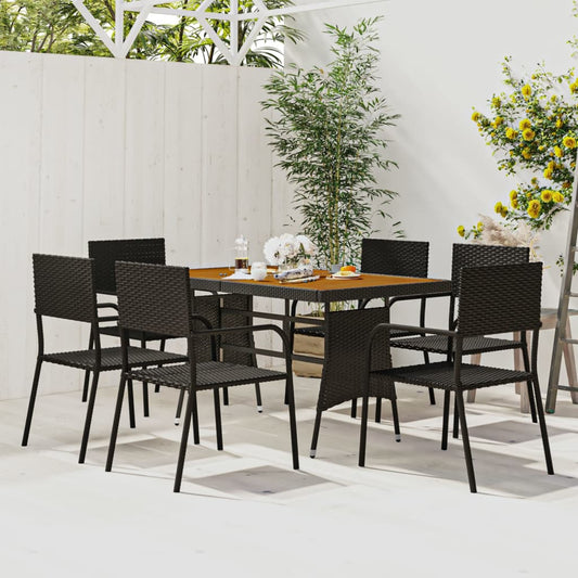 7-tlg. Garten-Essgruppe Poly Rattan Schwarz 116244