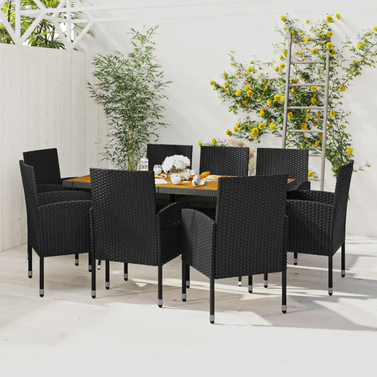 9-tlg. Garten-Essgruppe Poly Rattan Schwarz 117013