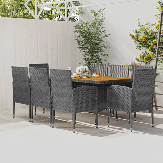 9-tlg. Garten-Essgruppe Poly Rattan Grau 116933