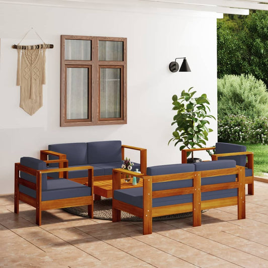 5-tlg. Garten-Lounge-Set mit Dunkelgrauen Kissen Massivholz 113839