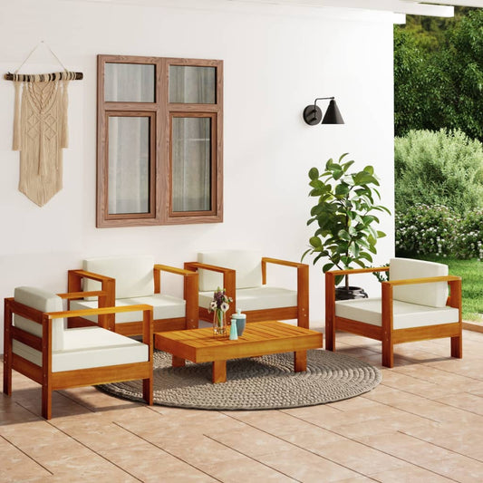 5-tlg. Garten-Lounge-Set mit Cremeweißen Kissen Massivholz 113191