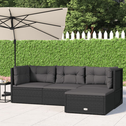 4-tlg. Garten-Lounge-Set mit Kissen Schwarz Poly Rattan 118336