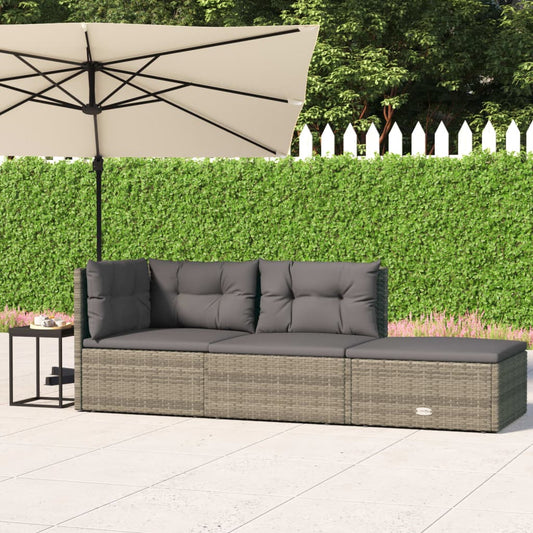 3-tlg. Garten-Lounge-Set mit Kissen Grau Poly Rattan 113204