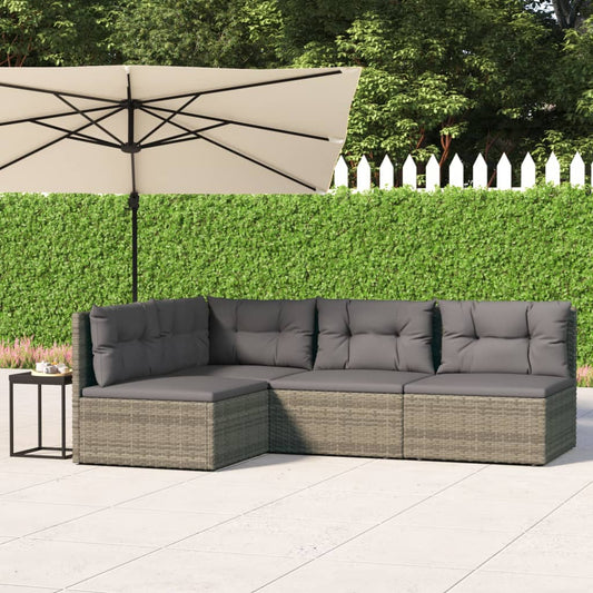 4-tlg. Garten-Lounge-Set mit Kissen Grau Poly Rattan 115984