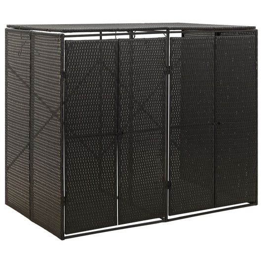 Mülltonnenbox für 2 Tonnen Schwarz 140x80x117 cm Poly Rattan 145425