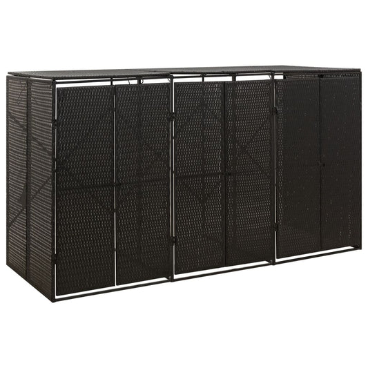 Mülltonnenbox für 3 Tonnen Schwarz 207x80x117 cm Poly Rattan 144775