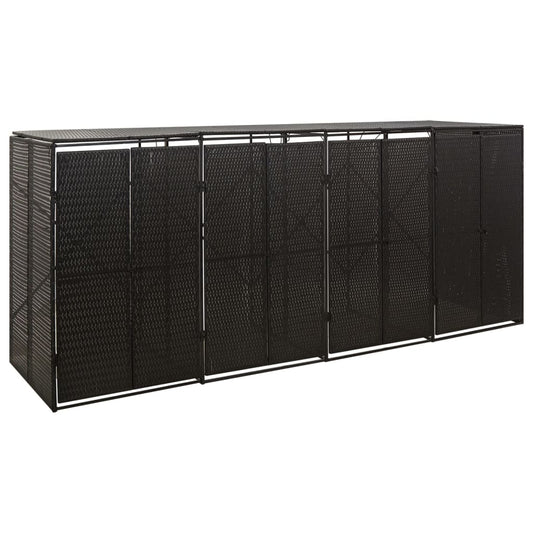 Mülltonnenbox für 4 Tonnen Schwarz 274x80x117 cm Poly Rattan 143012