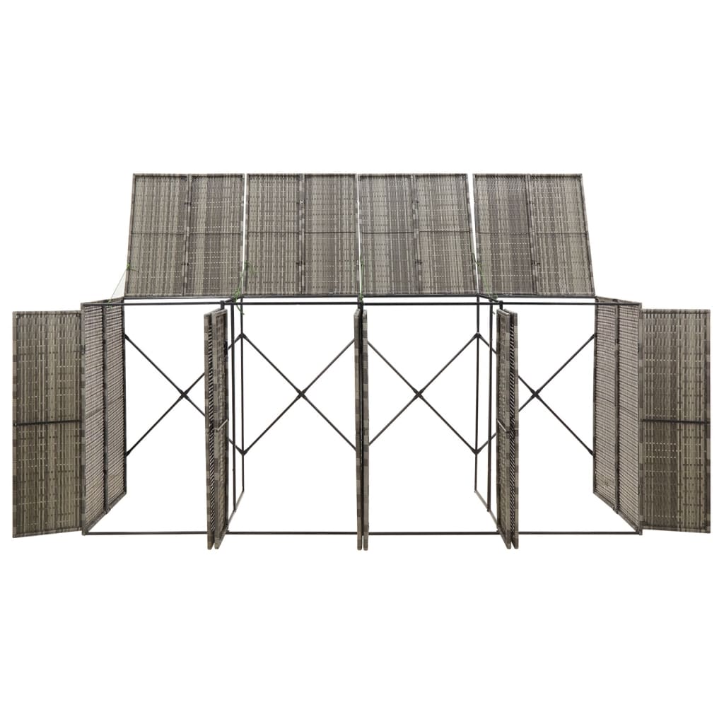 Mülltonnenbox für 4 Tonnen Grau 274x80x117 cm Poly Rattan 142566