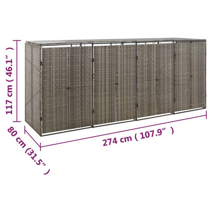 Mülltonnenbox für 4 Tonnen Grau 274x80x117 cm Poly Rattan 142566