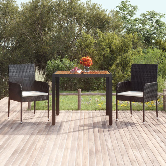 Gartentisch mit Holzplatte Schwarz 90x90x75 cm Poly Rattan 104760