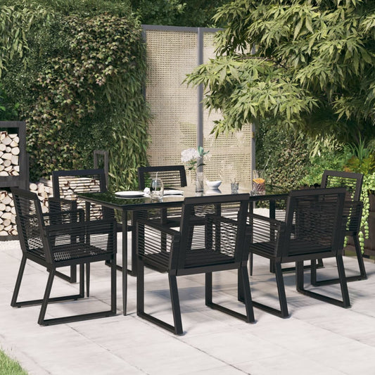 7-tlg. Garten-Essgruppe Schwarz PVC-Rattan 120923