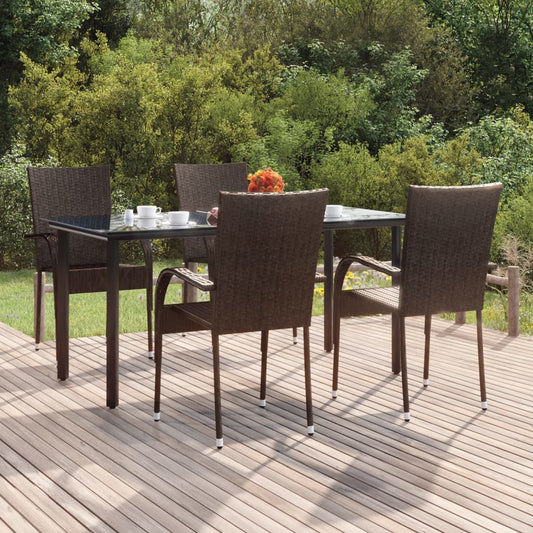 5-tlg. Garten-Essgruppe Braun Poly Rattan 115021