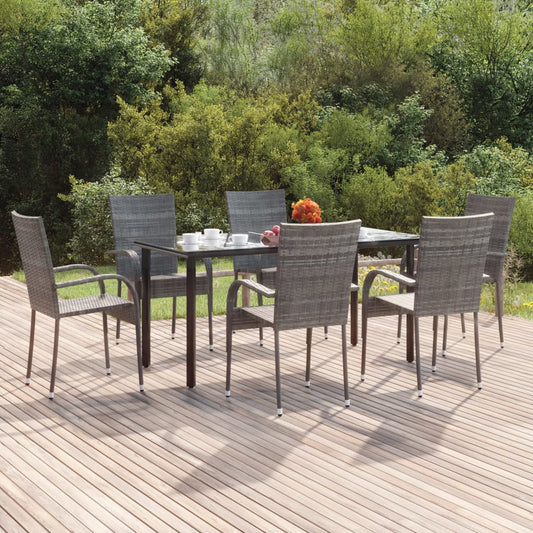 7-tlg. Garten-Essgruppe Grau Poly Rattan 115958