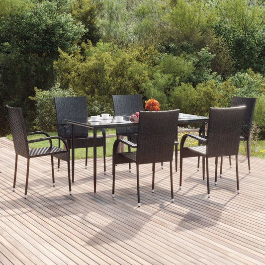 7-tlg. Garten-Essgruppe Schwarz Poly Rattan 115186