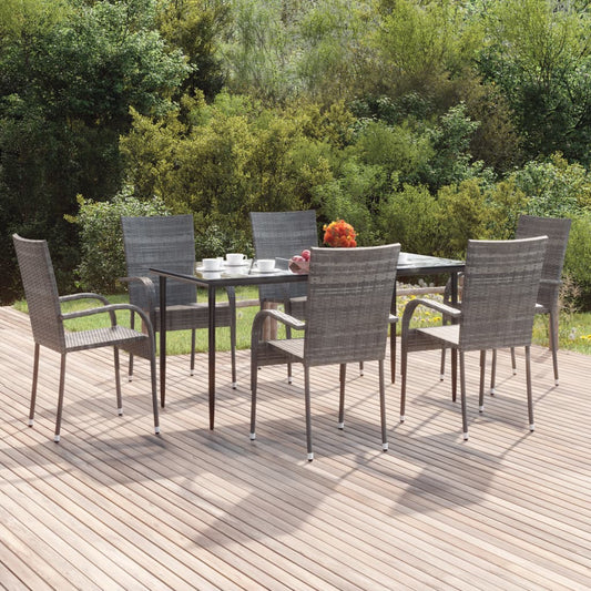 7-tlg. Garten-Essgruppe Grau Poly Rattan 115180