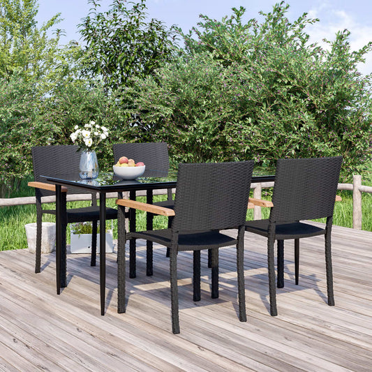 5-tlg. Garten-Essgruppe Schwarz Poly Rattan 116808