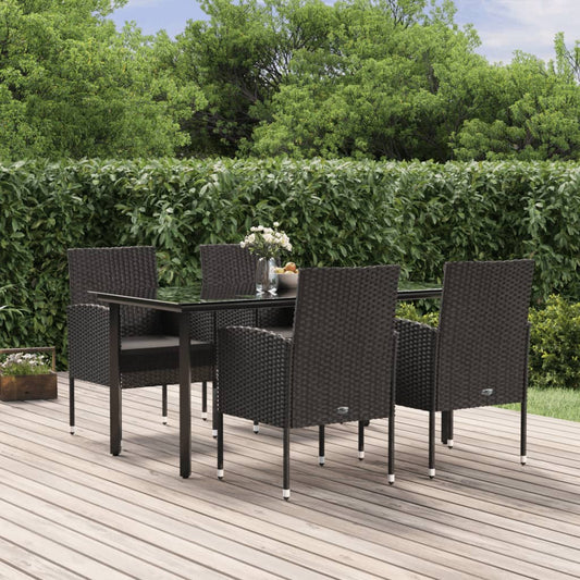 5-tlg. Garten-Essgruppe mit Kissen Schwarz Poly Rattan 116658