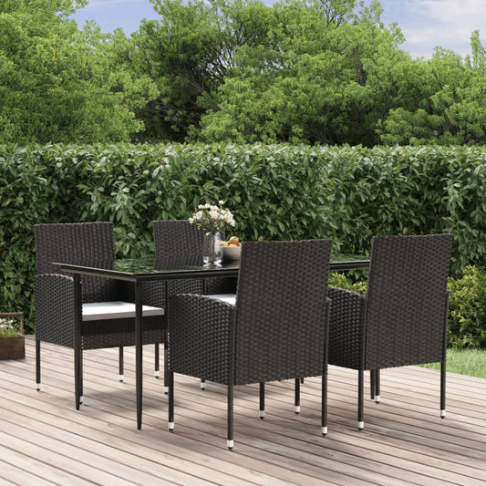 5-tlg. Garten-Essgruppe mit Kissen Schwarz Poly Rattan 117039