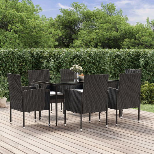 7-tlg. Garten-Essgruppe mit Kissen Schwarz Poly Rattan 115179