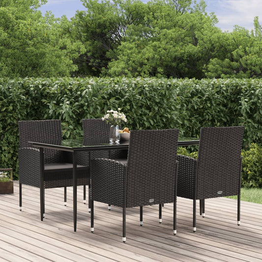 5-tlg. Garten-Essgruppe mit Kissen Schwarz Poly Rattan 117053