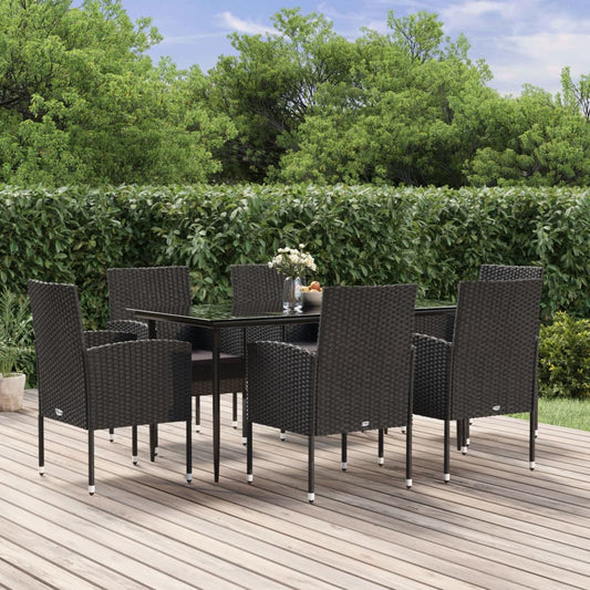 7-tlg. Garten-Essgruppe mit Kissen Schwarz Poly Rattan 116545