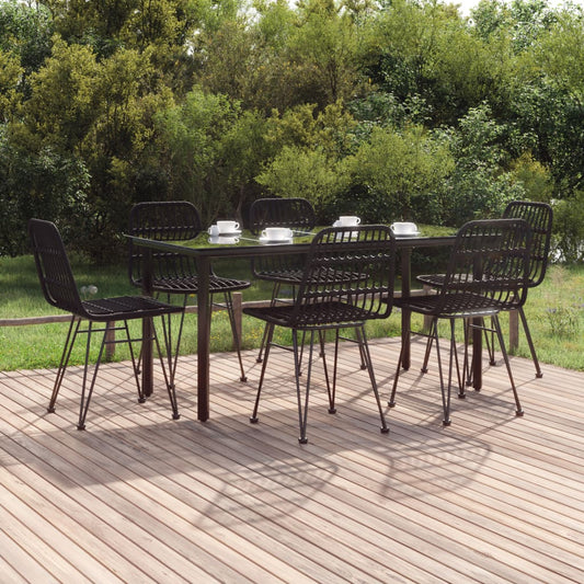 7-tlg. Garten-Essgruppe Schwarz Poly Rattan 117032