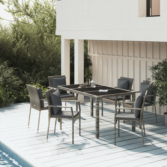 7-tlg. Garten-Essgruppe mit Kissen Grau Poly Rattan 116659