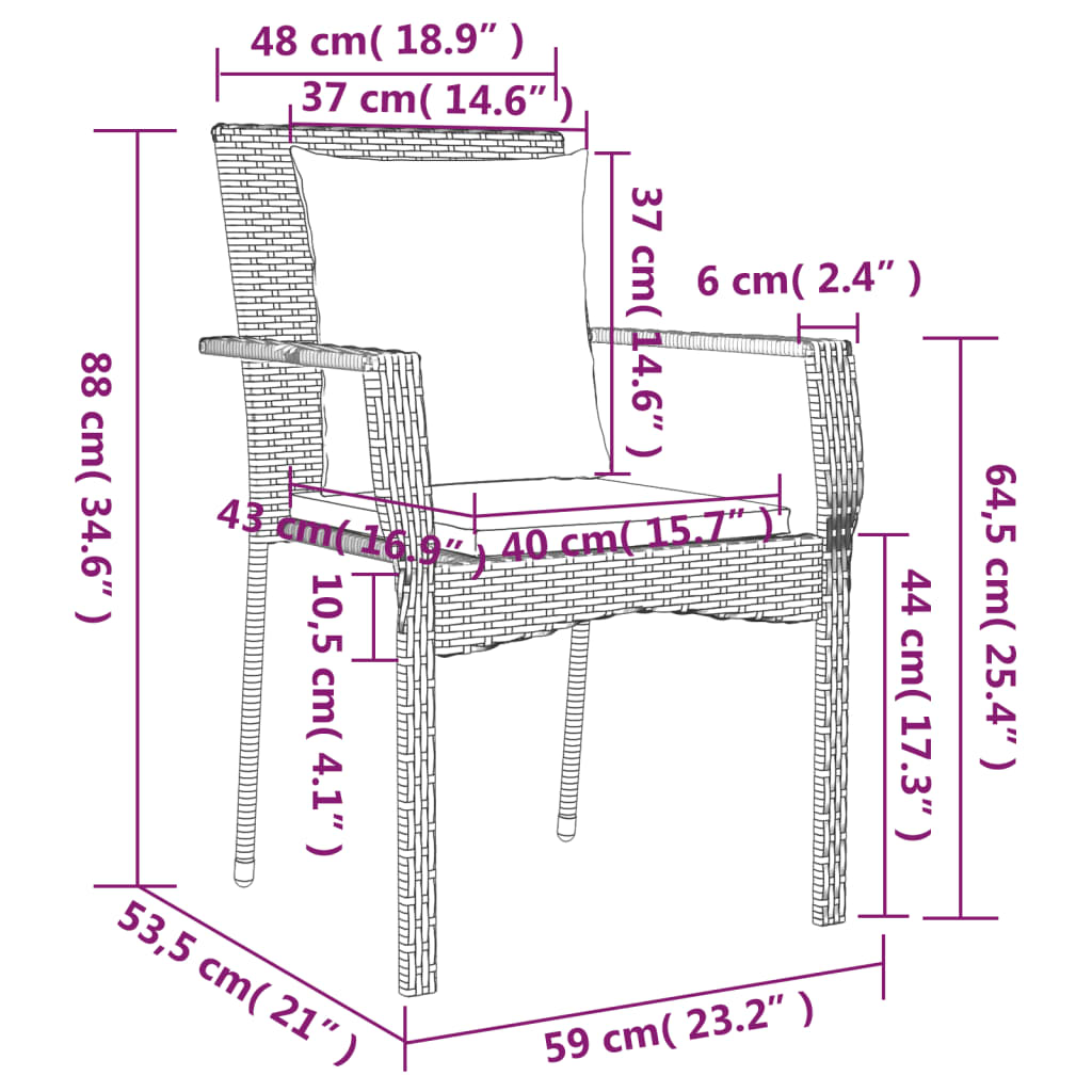 3-tlg. Garten-Essgruppe mit Kissen Grau Poly Rattan 113286