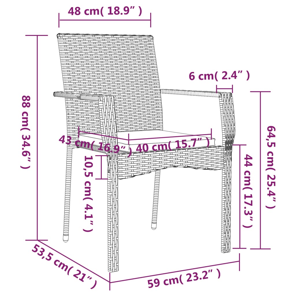 3-tlg. Garten-Essgruppe mit Kissen Grau Poly Rattan 113374