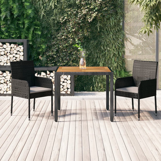 3-tlg. Garten-Essgruppe mit Kissen Schwarz Poly Rattan 113394