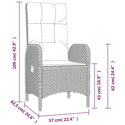 3-tlg. Garten-Essgruppe mit Kissen Schwarz Poly Rattan 113357