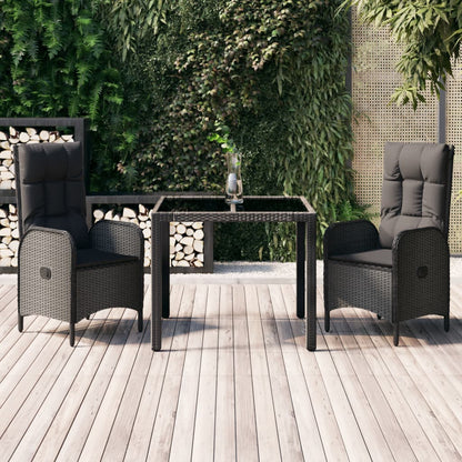 3-tlg. Garten-Essgruppe mit Kissen Schwarz Poly Rattan 113357