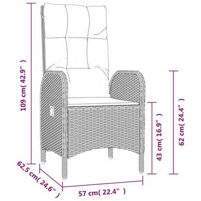 3-tlg. Garten-Essgruppe mit Kissen Schwarz Poly Rattan 113306