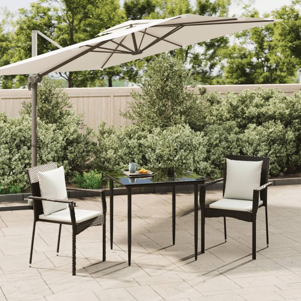 3-tlg. Garten-Essgruppe mit Kissen Schwarz Poly Rattan 113270