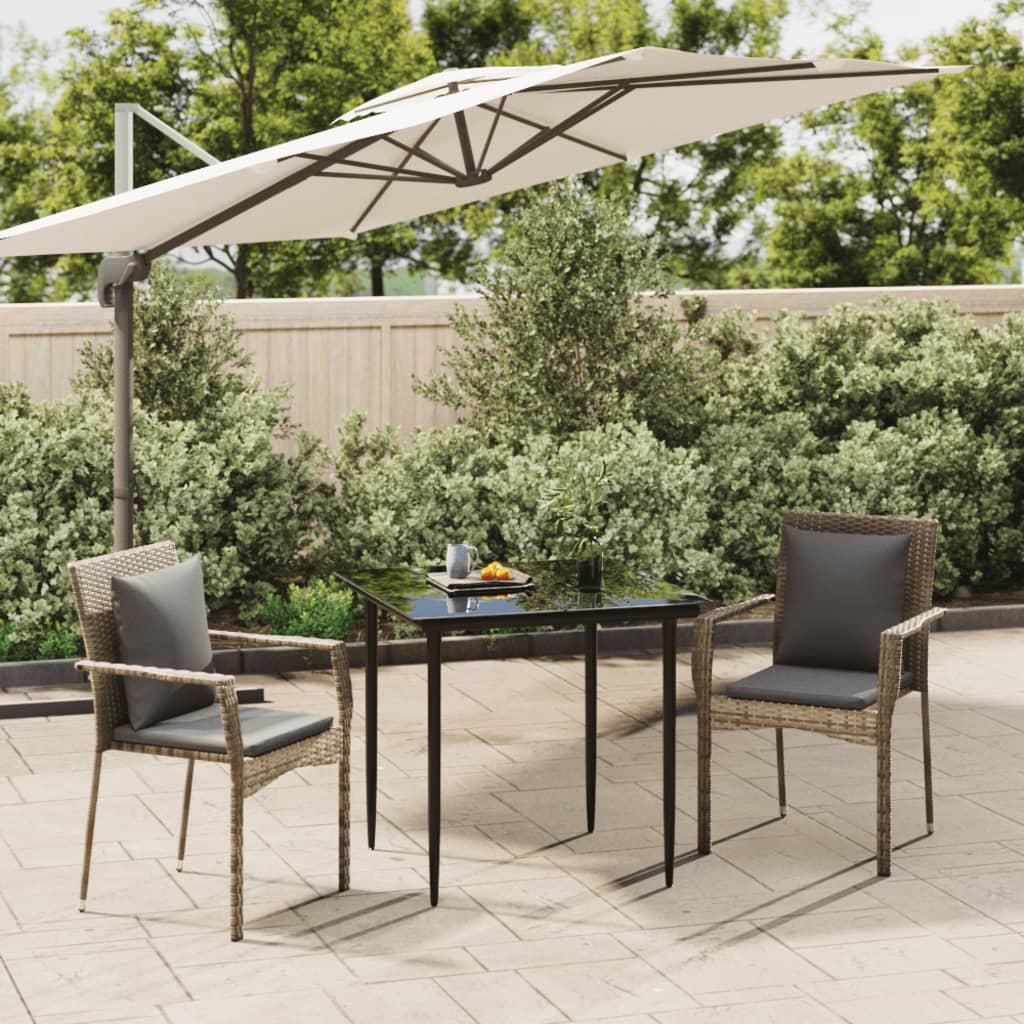 3-tlg. Garten-Essgruppe mit Kissen Schwarz und Grau Poly Rattan 113252