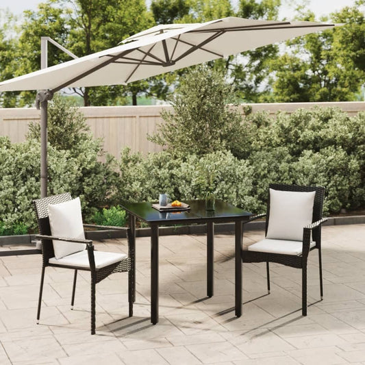 3-tlg. Garten-Essgruppe mit Kissen Schwarz Poly Rattan 113362