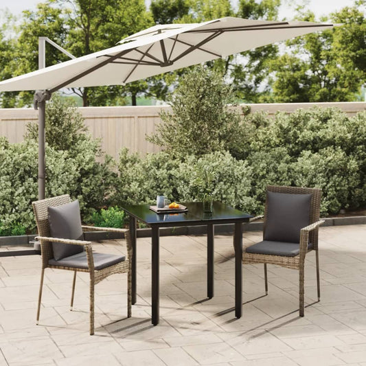 3-tlg. Garten-Essgruppe mit Kissen Schwarz und Grau Poly Rattan 113395