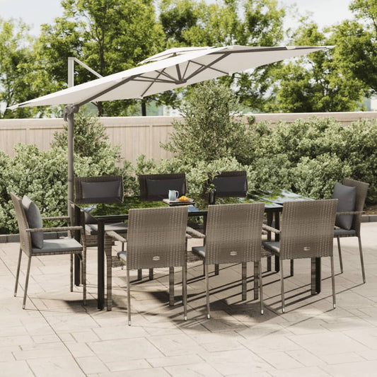 9-tlg. Garten-Essgruppe mit Kissen Schwarz und Grau Poly Rattan 116653