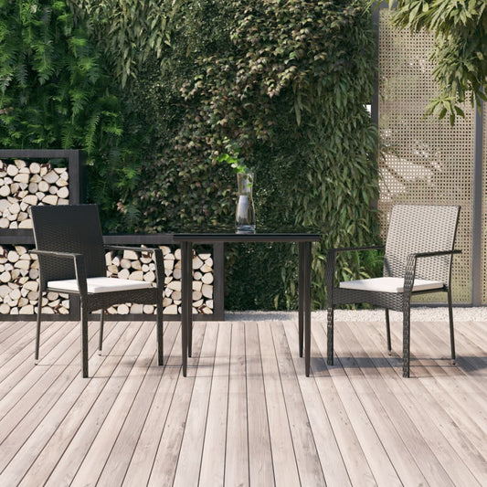 3-tlg. Garten-Essgruppe mit Kissen Schwarz Poly Rattan 113346