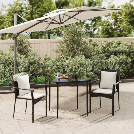 3-tlg. Garten-Essgruppe mit Kissen Schwarz Poly Rattan 113243